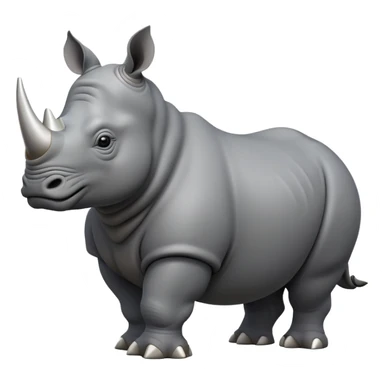 cinematic-rhino-full-body-standing-emoji,slate grey skin -massive-body-poised-powerfully,-thick-horn-curving-slightly-forward,-head-tilted-dramatically,-rough-grey-hide-covered-in-dust,-simplified-focused-features, sticker