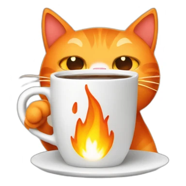 orange cat with fire and a cup of coffee sticker