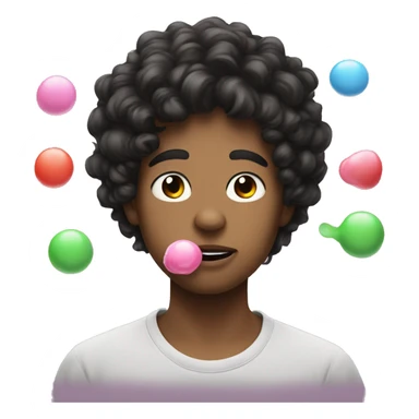 white teen boy with black curly hair blowing bubblegum in mouth sticker