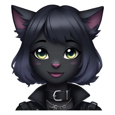 Gorgeous gothic dark techwear anime style anthro black cat furry with blushing face aesthetic and pretty edgy black with collar and harness trending style sticker
