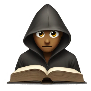 hooded mystery person behind a book sticker