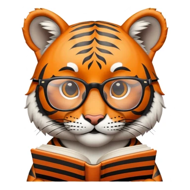 tiger face holding book wearing glasses for Twitch emote sticker