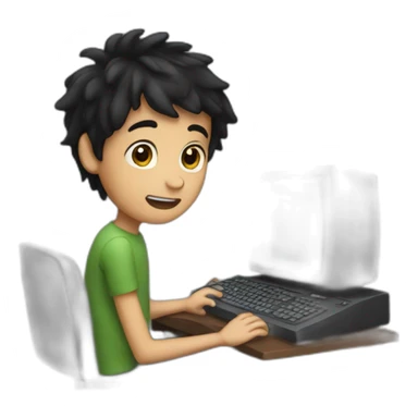 dark haired boy with a computer sticker