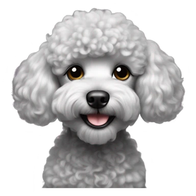 Small poodle mix, fur is not curly at all. All black in color everywhere. No other color. Underbite with teeth showing  sticker