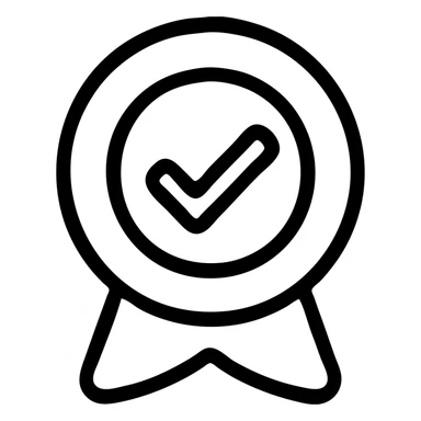 Create a simple black and white text-based emoji of a verified checkmark badge using only keyboard characters, no color or images, just text art. The style is black outlined icon with no fill, focusing on clear and minimalistic text representation. sticker