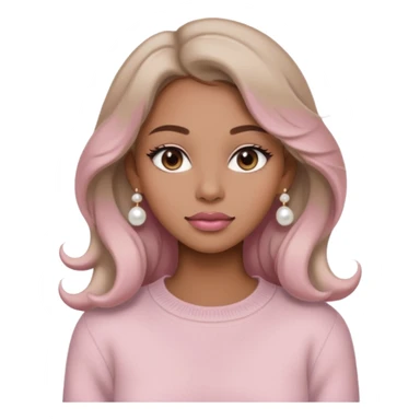 “Emoji girl, soft matte skin, neutral taupe eyeshadow, light rose lips, subtle contour, pearl earrings, loose waves, wearing cream cashmere sweater.” sticker