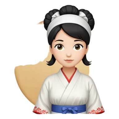 middle age mom with black bun wearing white home kimono and white apron sticker