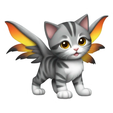 Grey and black tabby kitten with white legs, razor sharp talons and wings of fire  sticker