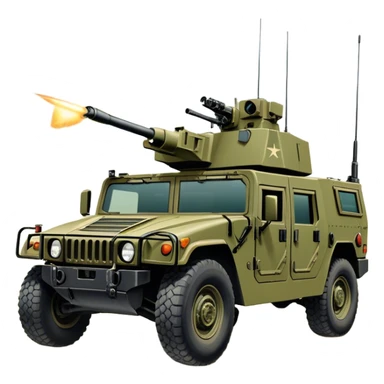 Humvee (2005) – Cinematic-realistic Humvee, its rugged olive-green frame bouncing over rough desert terrain. Soldiers grip their weapons tightly as the turret gunner scans the horizon, dust kicking up behind the armored vehicle under the blazing midday sun, with distant radio chatter crackling through the air. sticker