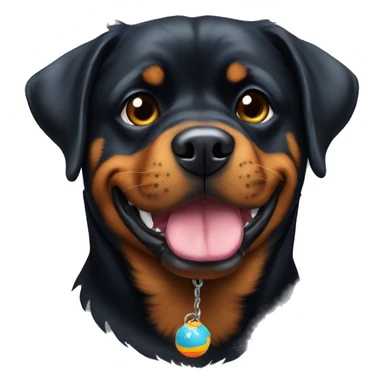 A Rottweiler with a toy sticker