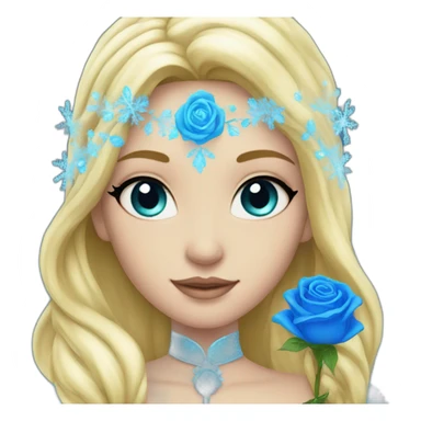snow princess long blonde hair holding a blue rose sticker