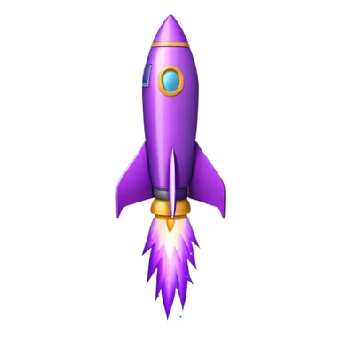 3D emoji of a rocket with purple trail launching upwards, sparkles, symbol of task in progress, clean background sticker