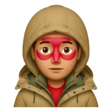man in parka, red face sticker