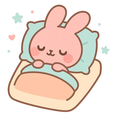 pink bunny sleeping on pillow and bed sticker