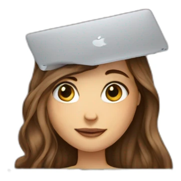 Caucasian girl in long brown hair with macbook sticker