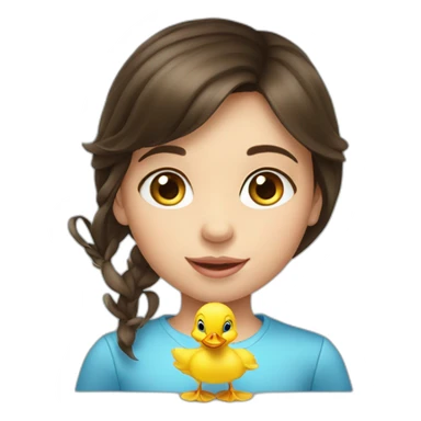 a little brunette girl with blue eyes with little ducklings sticker