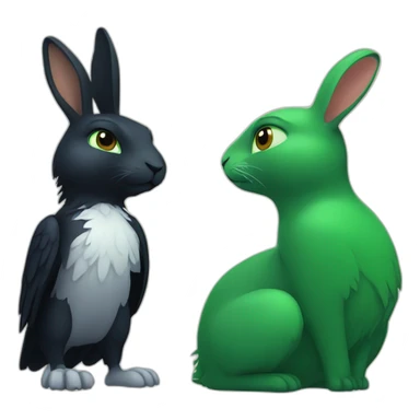 green rabbit and raven sitting  sticker