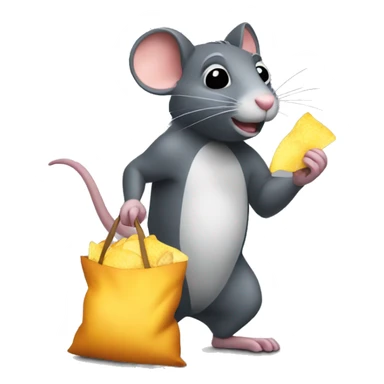 A rat carrying a bag of chips sticker