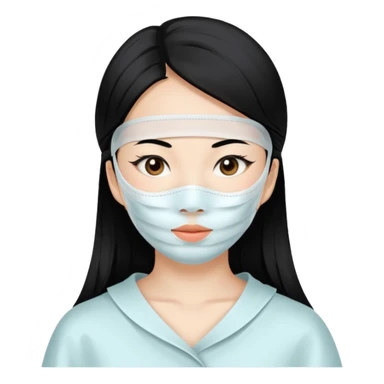 Asian girl with large white facial sheet mask pack sticker