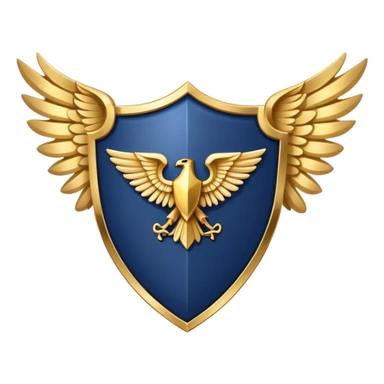 a plain navy blue shield with large gold wings behind sticker