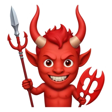 Red devil with horns and trident, grinning mischievously sticker