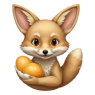 fennec carrying an unpeeled egg with his mouth sticker