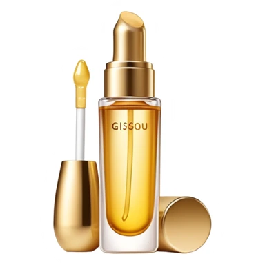 Gisou lip oil, small transparent bottle with gold cap, tinted lip gloss, honey-infused beauty product sticker