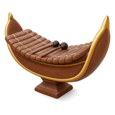 Make the Thai xylophone more realistic but still in a 3D emoji style. Keep the curved wood, mallets, and gold accents, with a soft, rounded look. Maintain the transparent background. The original style is 3D emoji style, please preserve that look while enhancing realism. sticker