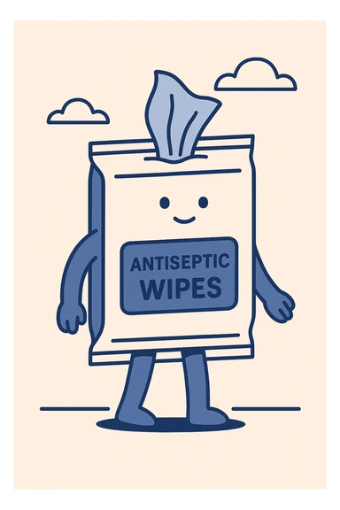antiseptic wipes packet, clear labeling sticker