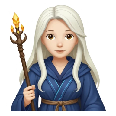 White Long Haired Women, Sorceress with staff — flowing white hair, calm face. sticker