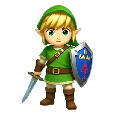 Zelda baby link standing with sword and shield sticker