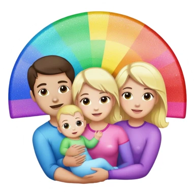 Brunette man and brunette woman with blonde baby gay rainbow glitter pride sticker