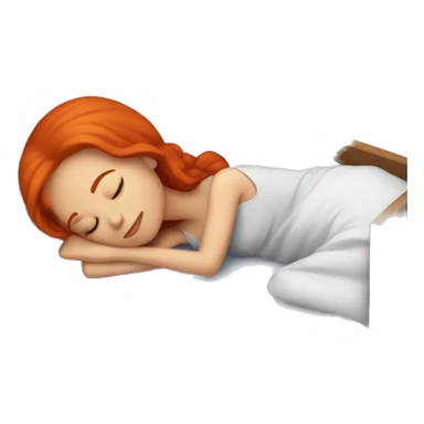 sleeping on bed girl with red hair sticker