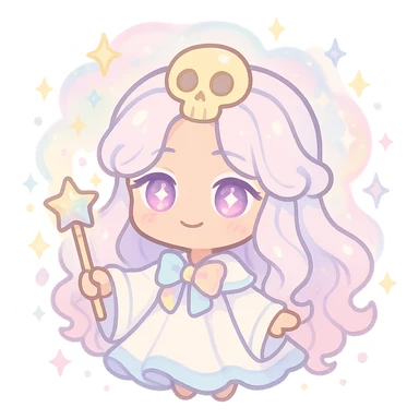 Eternal Sugar from Cookie Run Kingdom, chibi style, magical aura, pastel palette sticker