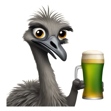 emu holding a beer sticker