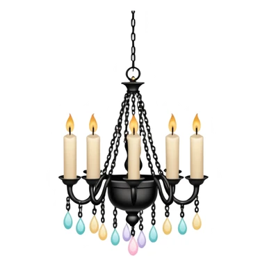 Simple minimalistic hanging chained black Ceiling chandelier with pastel-beige-white candles sticker