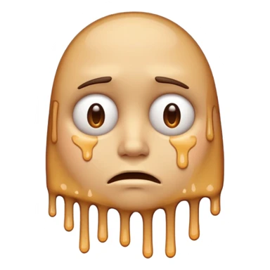 If you are familiar with the Melting Face Emoji, please, generate an emoji with that same face but sad. I don't want the face to be smiling, but sad. Also, the face should be leaning against a wall sticker