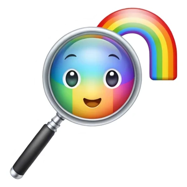 A rainbow holds a magnifier sticker