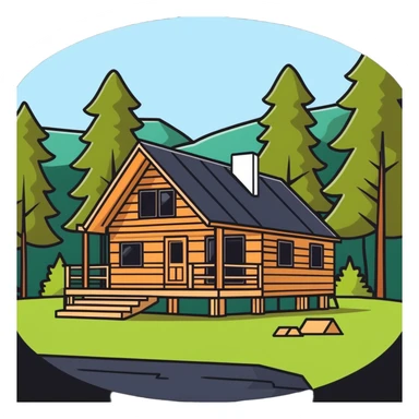wooden cabin retreat under construction nestled in nature sticker