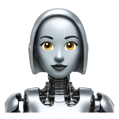 Create a bald female robot in chrome metal color in a futuristic environment sticker