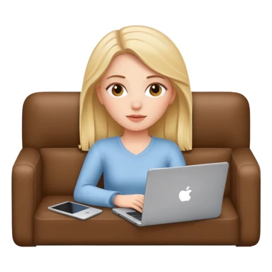 A white girl is lying on a sofa with a laptop sticker