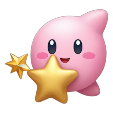 cute happy Kirby holding a golden star sticker
