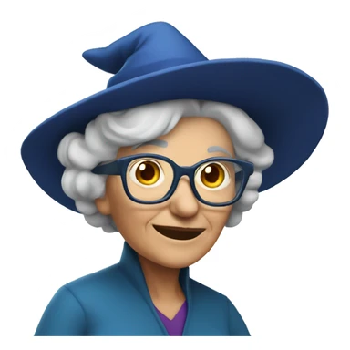 smart granny witch with glasses and blue hat  sticker
