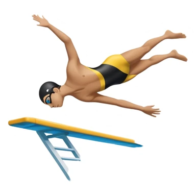 An icon showing a diver captured mid-air in a graceful pose above a pool, with a diving board behind and water below. Splash trails and motion lines emphasize precision and elegance. Transparent background highlights the beauty and focus of competitive diving. sticker