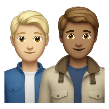 Gay couple, one guy Alaskan native brown straight hair brown eyes, 1 guy white blonde hair blue eyes sticker