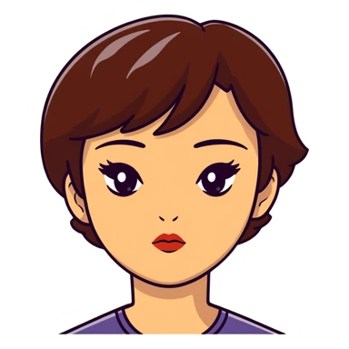 Lady with small eyes and small lips and short brown hair who looks mean sticker