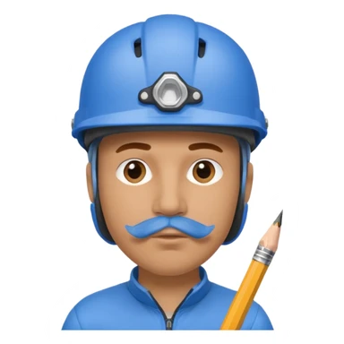 Man wearing a blue bike helmet and a pencil in his nose sticker