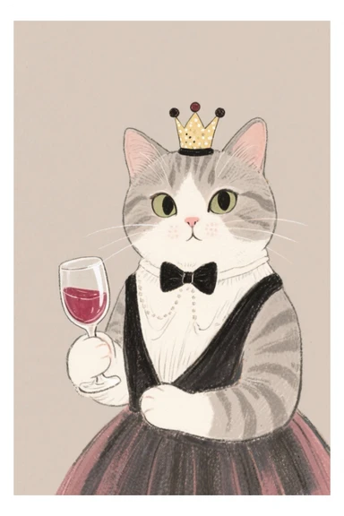 кот с бокалом вина в лапе в нарисованном стиле с нейтральным фоном sticker