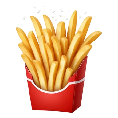 Cinematic crispy golden French fries, piled high, sprinkled with salt, served in a red carton, warm and inviting, rich golden hues, perfectly crunchy and delicious. sticker