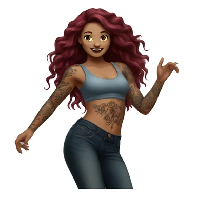 Beautiful tattooed burgundy long haired woman dancing sticker